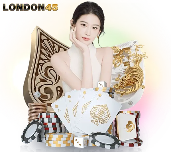LONDON45 นางแบบชุดขาว ไพ่พรีเมียม ชิปคาสิโน เหรียญทอง ภาพลักษณ์คาสิโนออนไลน์หรู