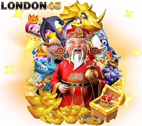 LONDON45 เทพเจ้าโชคลาภรวมตัวละครแฟนตาซี เหรียญทองกองโต พื้นหลังทอง สื่อเว็บพนันแจกหนัก